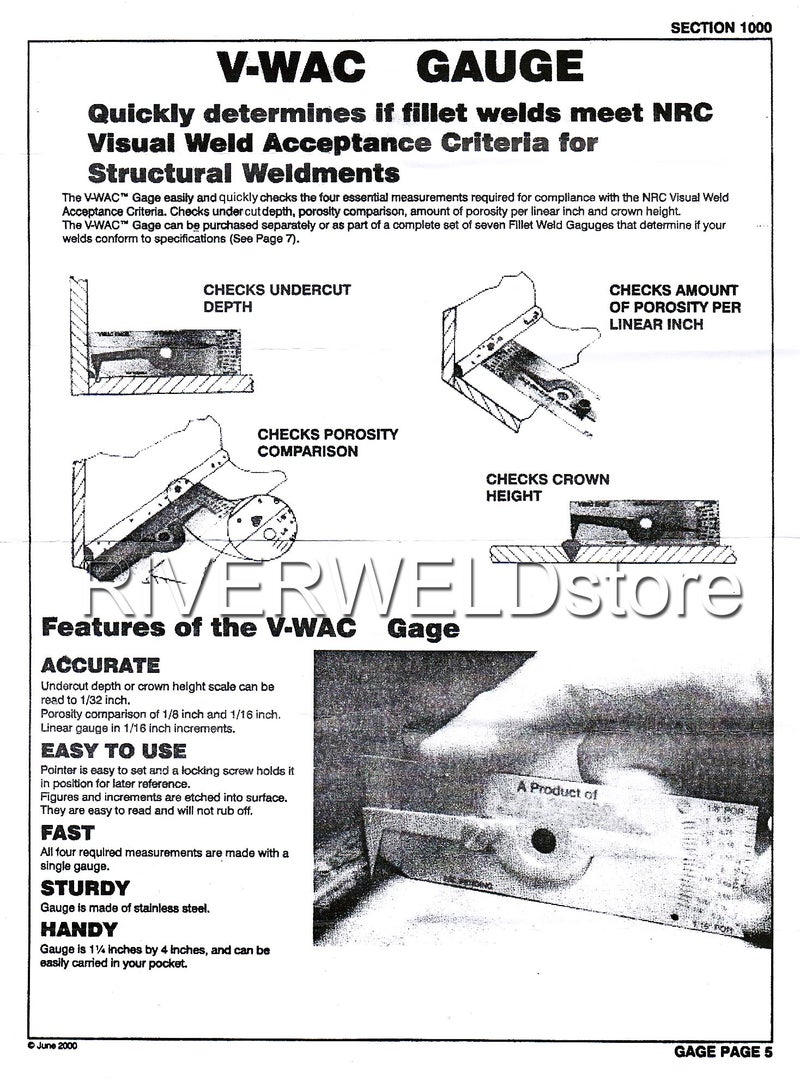 RIVERWELD V-WAC Single Weld Gage Welding Inspection Thread Gauge Checks 1/4 Inch Undercuts Pits Crown Height Porosity Pits - Image 5